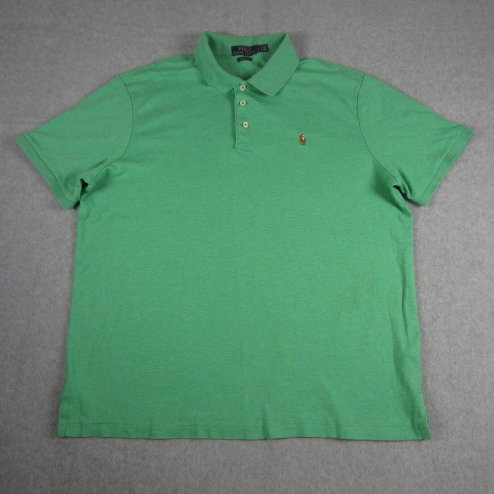 Polo‎ Ralph Lauren Shirt Mens Large Green Classic Fit Pique Mesh Brown Pony Polo